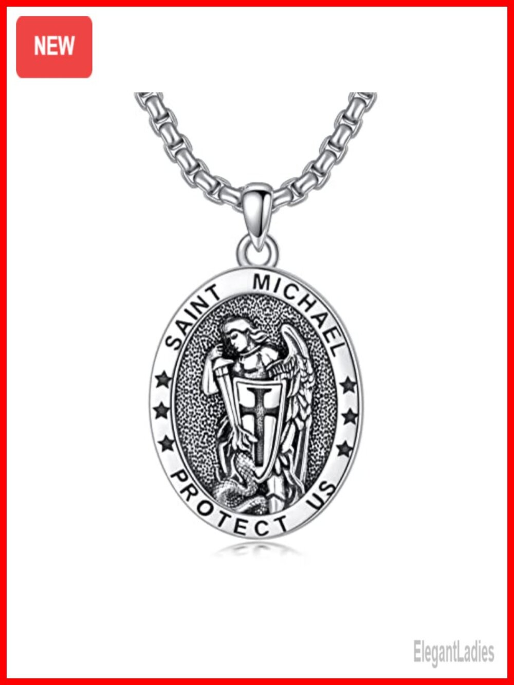 925 Sterling Silver St Michael Medal Pendant Necklace 22in Chain